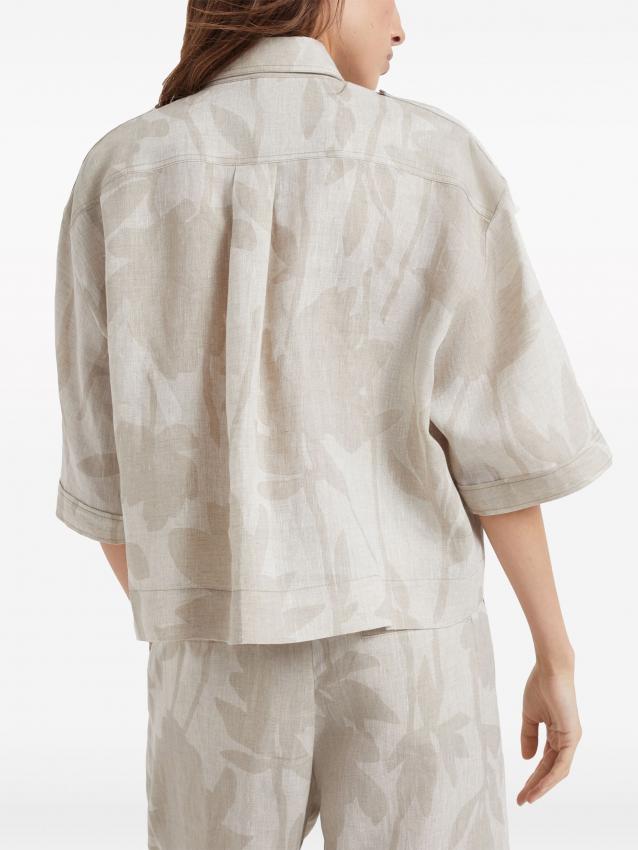 Brunello Cucinelli - leaf-print linen shirt