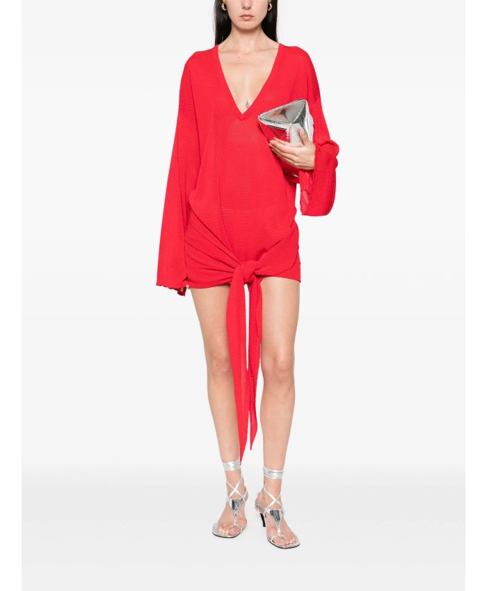 The Attico Beachwear - V-neck knotted mini dress