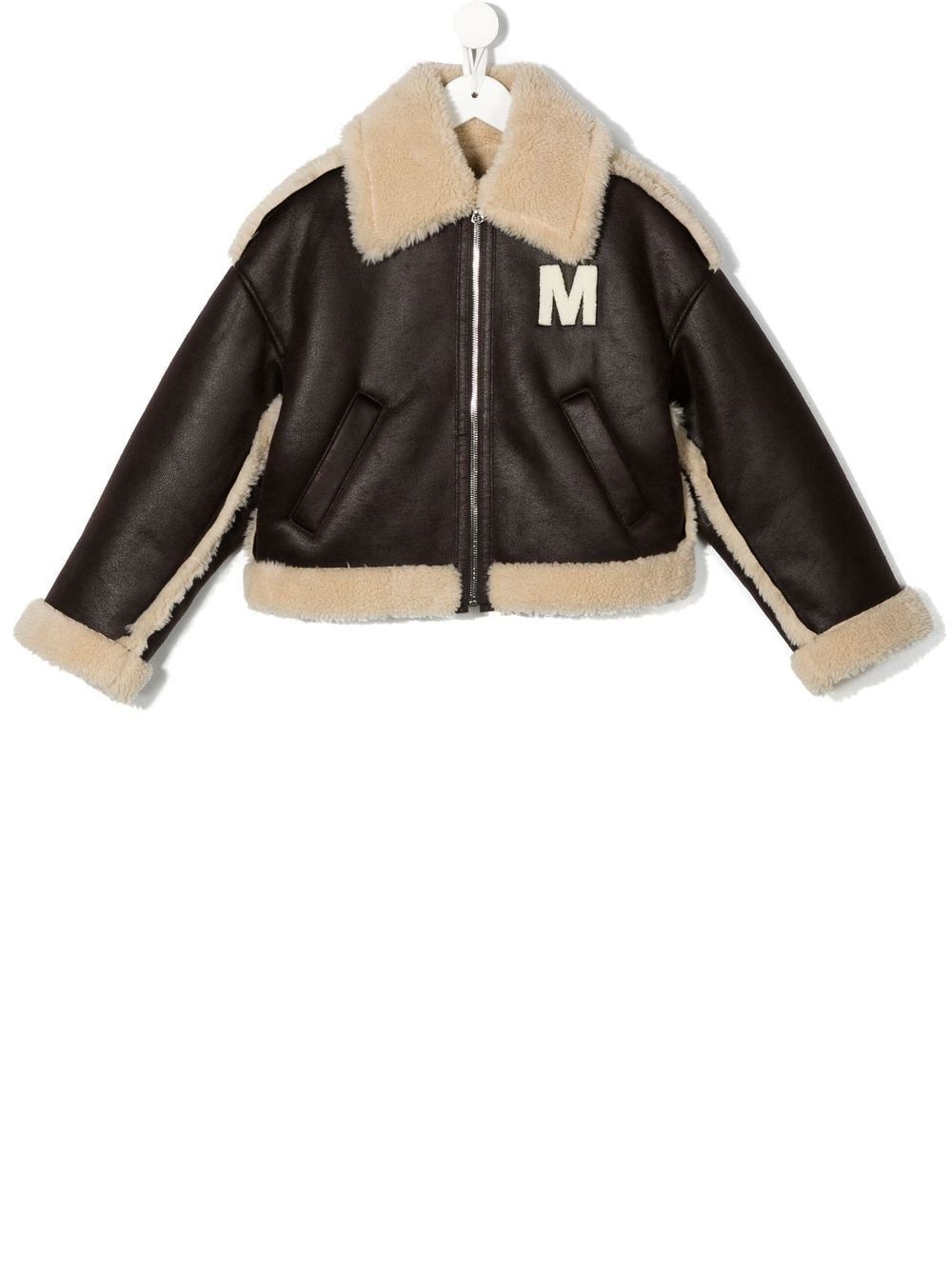 Buy Coats and jackets MM6 Kids shearling-trim logo leather jacket