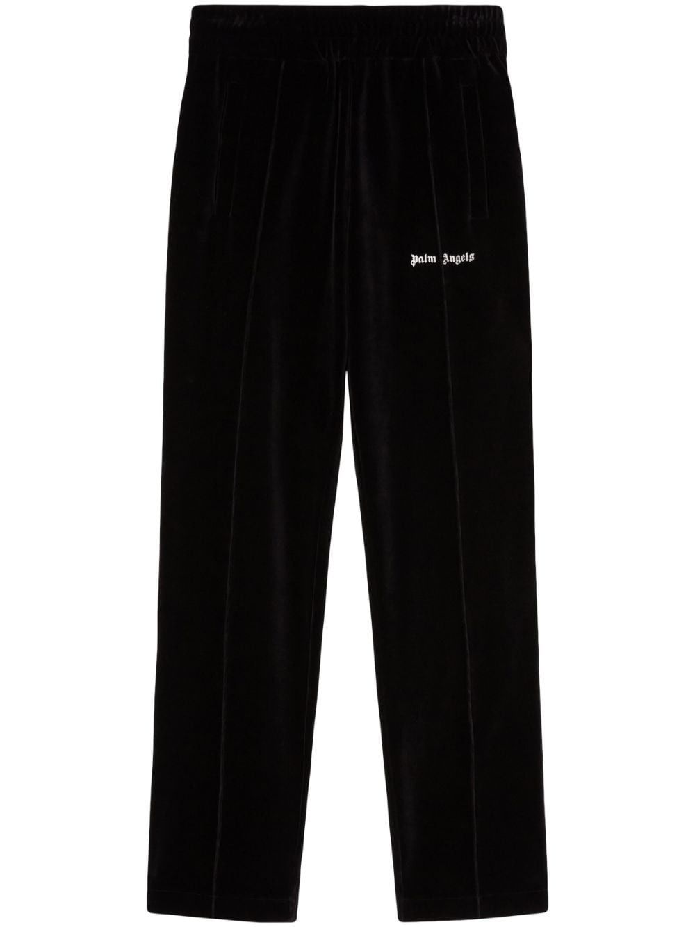 Buy Pants Palm Angels logo-print velvet track pants ...