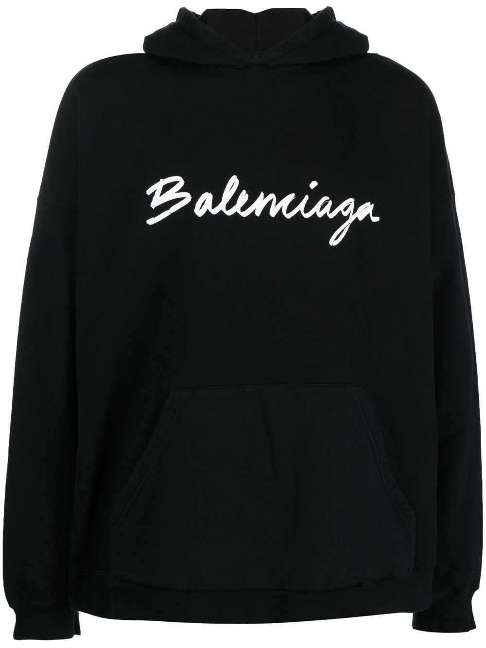 Balenciaga Logo Print distressed-finish Hoodie - Grey