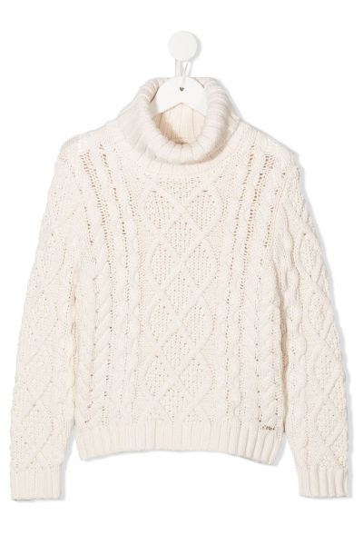 Polo-neck cable-knit jumper