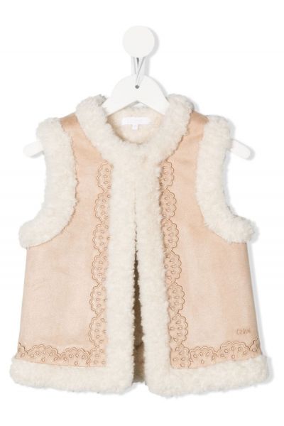 faux-shearling embroidered waistcoat