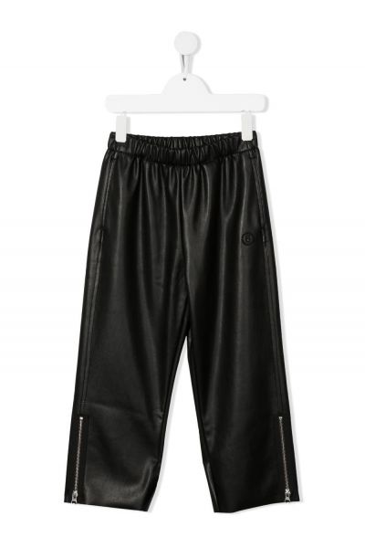 logo-embroidered faux-leather trousers