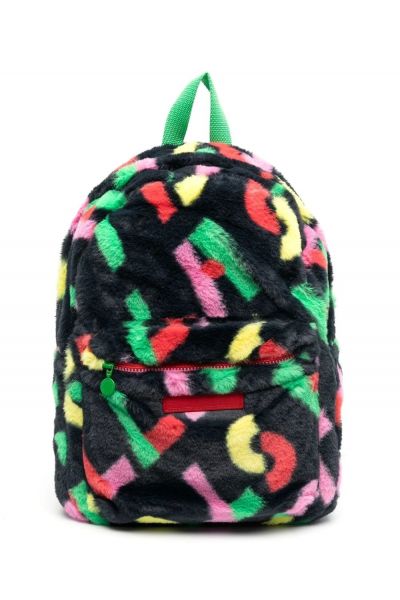 faux-fur logo-print backpack