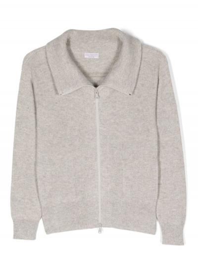 zip-up ribbed-knit cashmere cardigan
