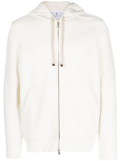 panelled cotton zip hoodie