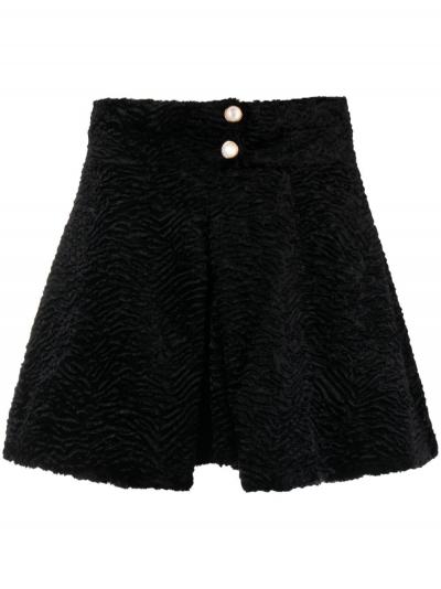 box-pleat detail jacquard velvet miniskirt