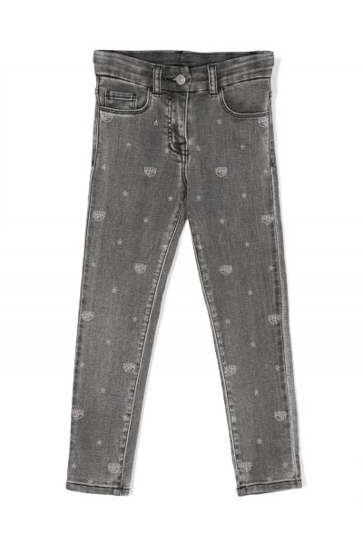 Eyelike motif straight-leg jeans