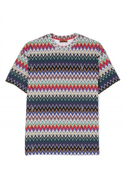 zigzag-pattern stretch-cotton T-shirt