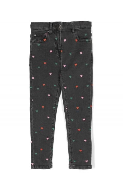 heart-embroidered straight-leg jeans