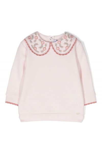 Pale pink collar flowery sweatshirt