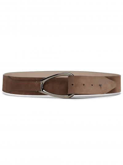 logo-buckle suede belt