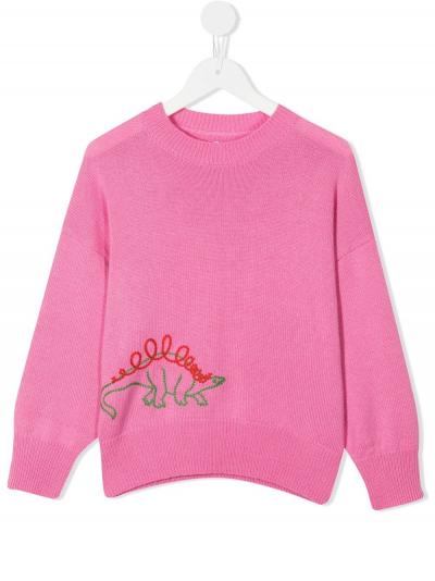 embroidered-dinosaur jumper pink