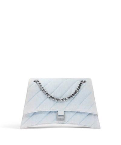 Crush Medium Chain Bag Quilted in light blue washed denim, aged-silver hardware