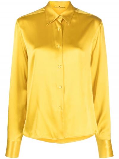 Pointed collar silk shirt in yellow