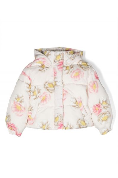 padded floral-print hooded jacket