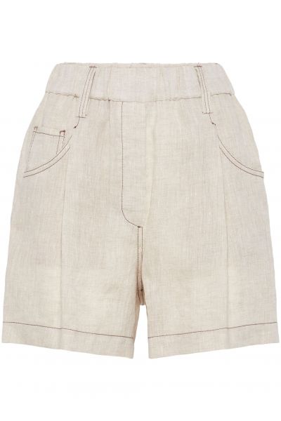 Monili-embellished linen shorts