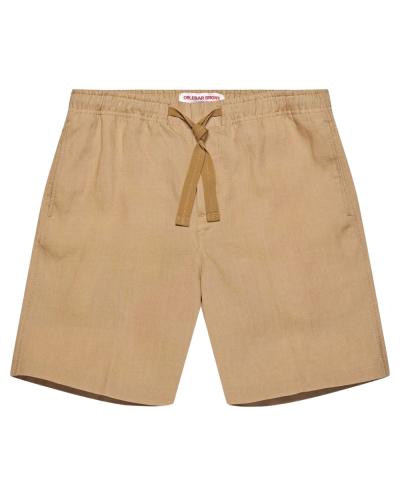 Relaxed Fit Italian Linen Drawcord Shorts In Biscuit Colour