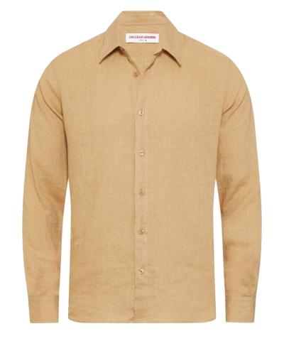 Relaxed Fit Luxury Italian Linen Shirt In Biscuit Colour