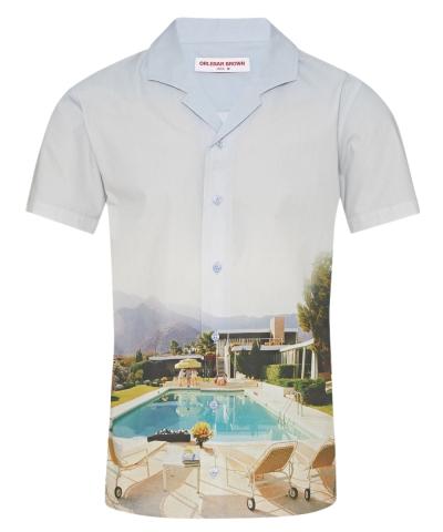 Kaufmann Cocktail Photographic Print Classic Fit Capri Collar Shirt