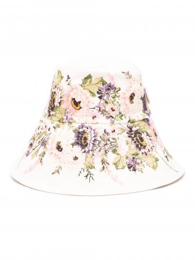 floral-print linen bucket hat