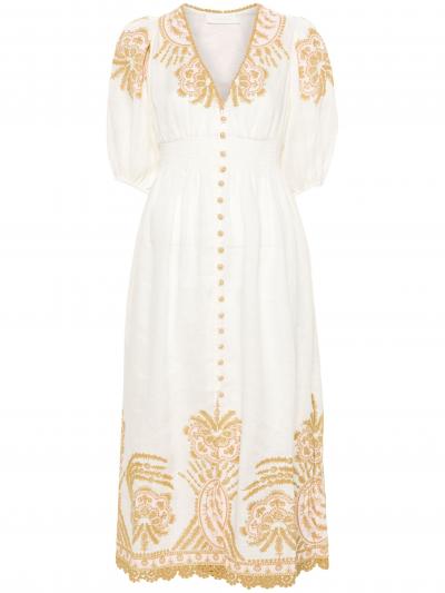 Waverly embroidered linen midi dress