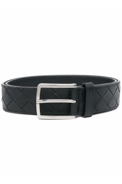 True black leather Intrecciato leather belt