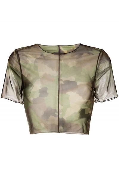 camouflage-print mesh crop top