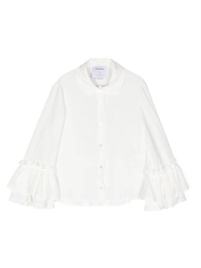 ruffle-sleeve button-front blouse