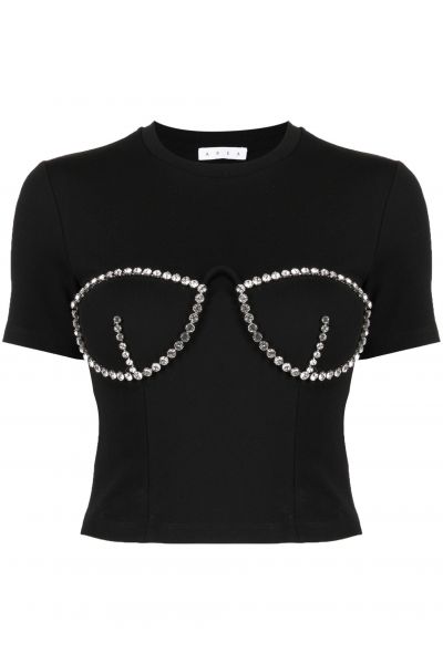 bustier-style crystal-embellished T-shirt