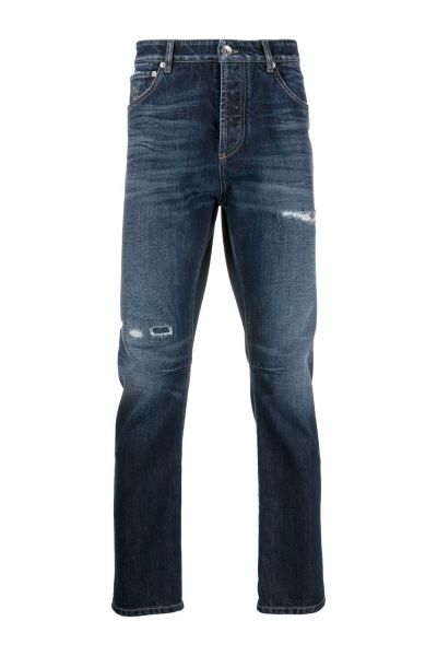 Distressed straight-leg jeans