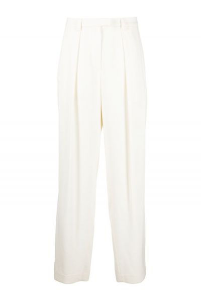 Viscose and virgin wool gabardine relaxed slouchy trousers with monili