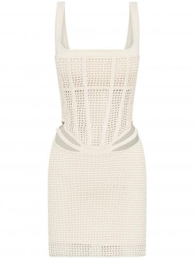 corset-style crochet-knit minidress