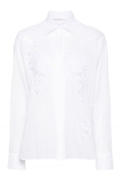 corded-lace panelled shirt