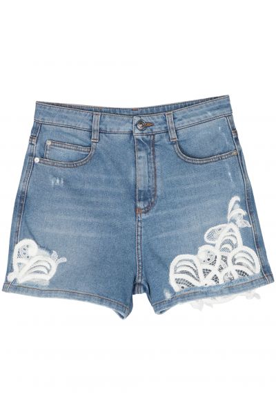 lace-panelling denim mini shorts