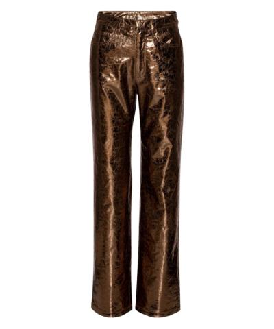 textured high waist pants metallic brown