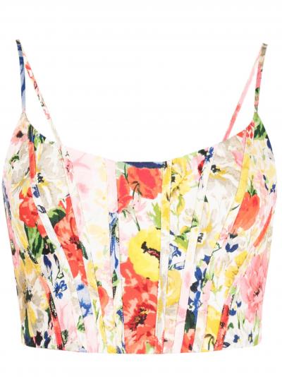 Alight floral-pattern linen corset top