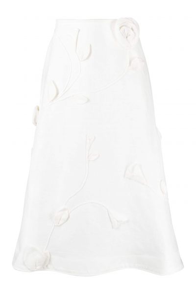 Matchmaker floral-appliquè linen skirt