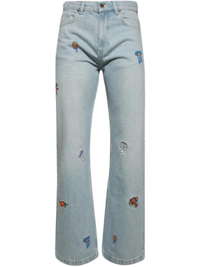 embroidered wide-leg jeans