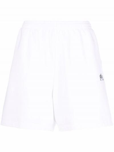 White cotton flared cotton track shorts