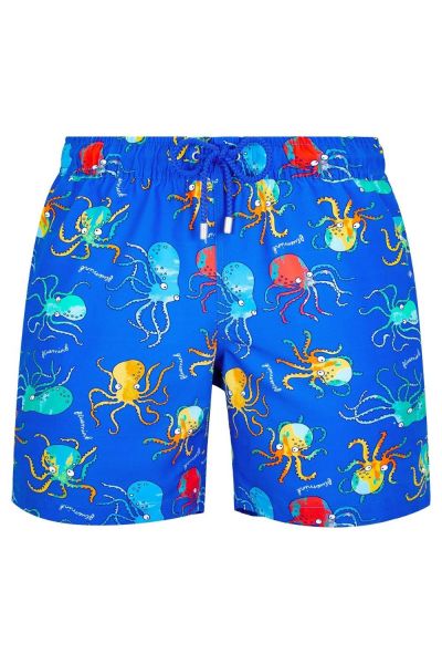 Arthus mid-length swim shorts blue octopus