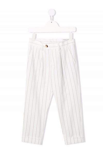 White cotton/stretch-cotton stripe-print tailored trousers
