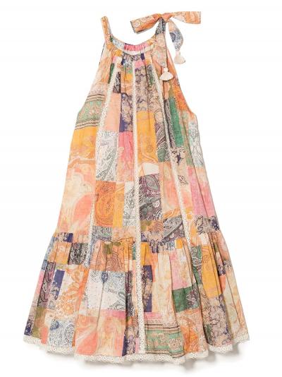 patchwork-print sleeveless dress