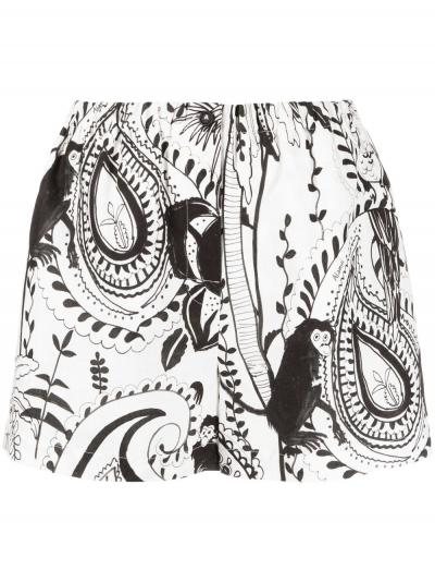 paisley-print cotton-linen shorts