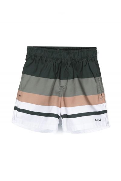 stripe-pattern logo-print swim shorts
