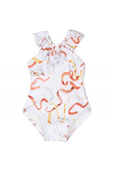 ribbon-print swimming costume