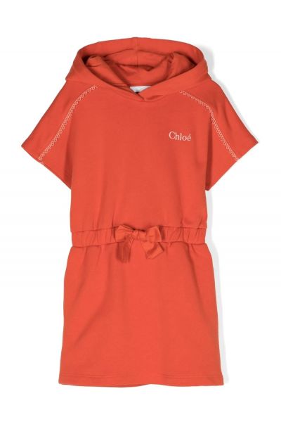 embroidered-logo hooded dress