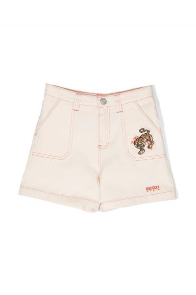 tiger-embroidered contrast-stitch shorts