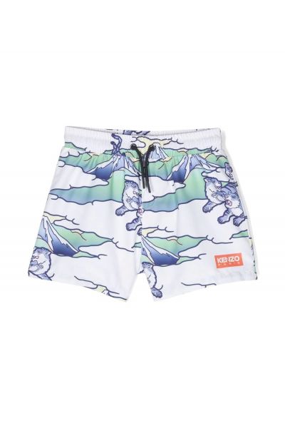 animal-print swim shorts